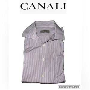 Canali Men's Dress Shirt in Purple and White
